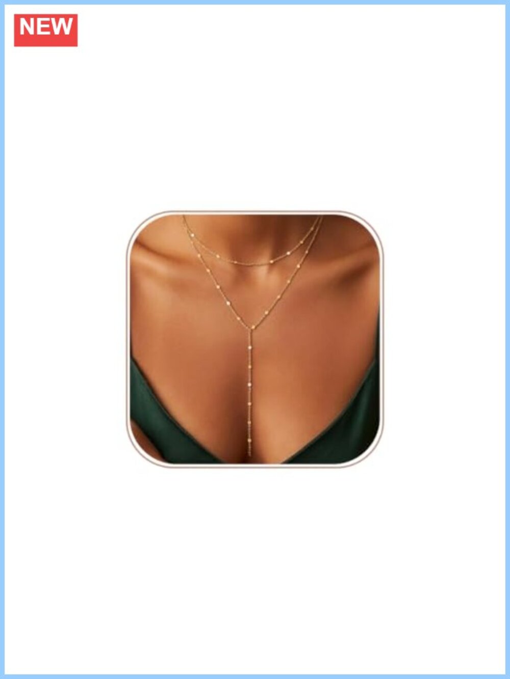 14K Gold Plated Y-Necklace Layered Lariat Dotted Chain Brass